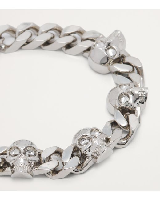 McQueen Metallic Palladium-Plated Skull Chain Bracelet for men