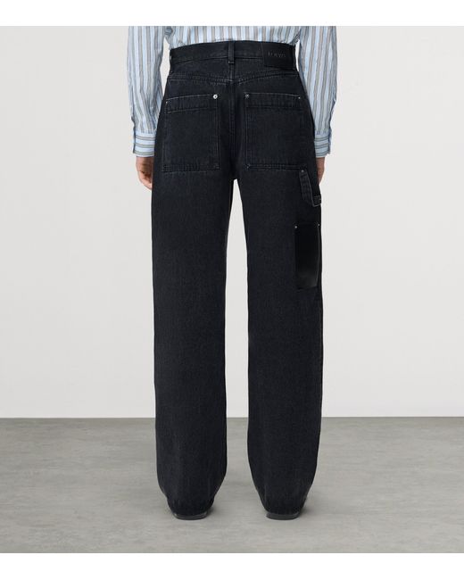 Loewe Blue Leather-Trim Straight Jeans for men