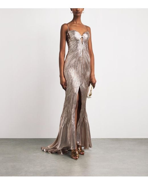 Maria Lucia Hohan Natural Metallic Silk Mirren Maxi Dress