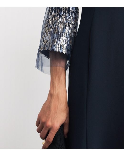 Jenny Packham Blue Embellished-Cuff Anita Maxi Dress