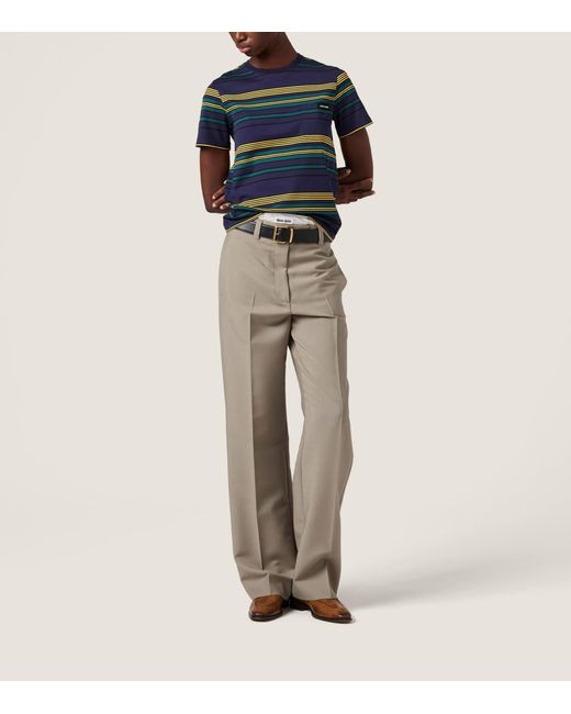 Miu Miu Blue Cotton Striped T-Shirt