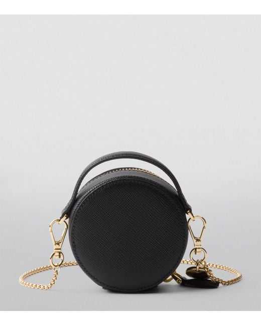 Prada Black Saffiano Leather Circular Mini Pouch