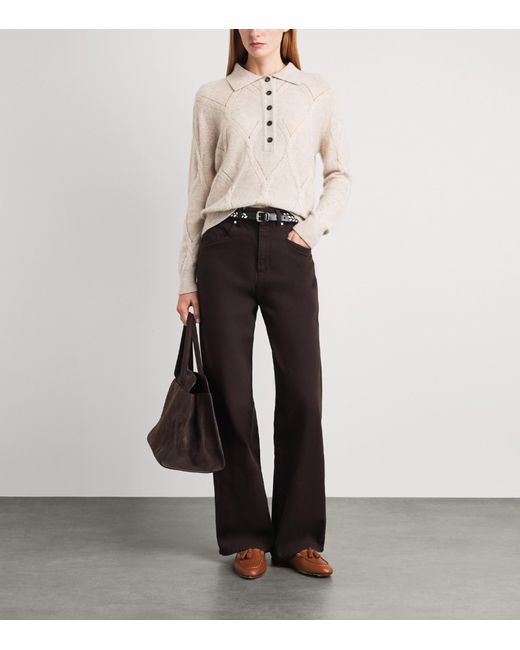 Kiton Natural Cashmere-Silk Pointelle-Knit Polo Shirt