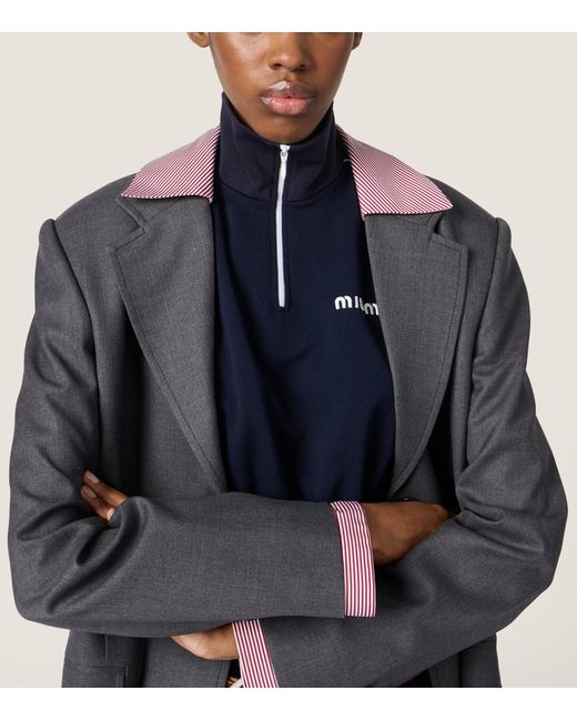 Miu Miu Blue Technical Logo Crop Top