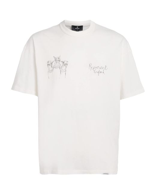Represent White Cotton Thoroughbred Logo T-Shirt for men