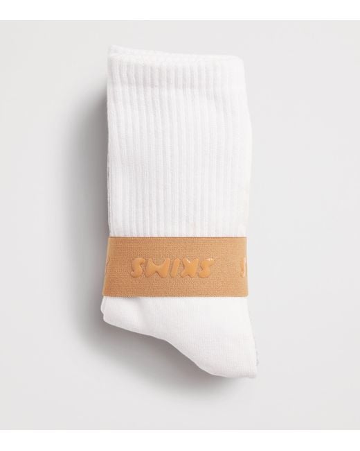 Skims White Cotton-Blend Logo Ribbed Crew Socks