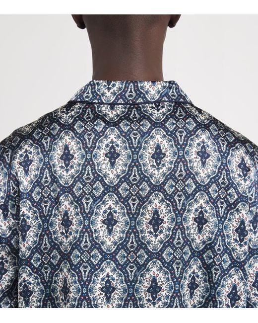 Harrods Blue Silk Geometric Tile Print Pyjama Set for men