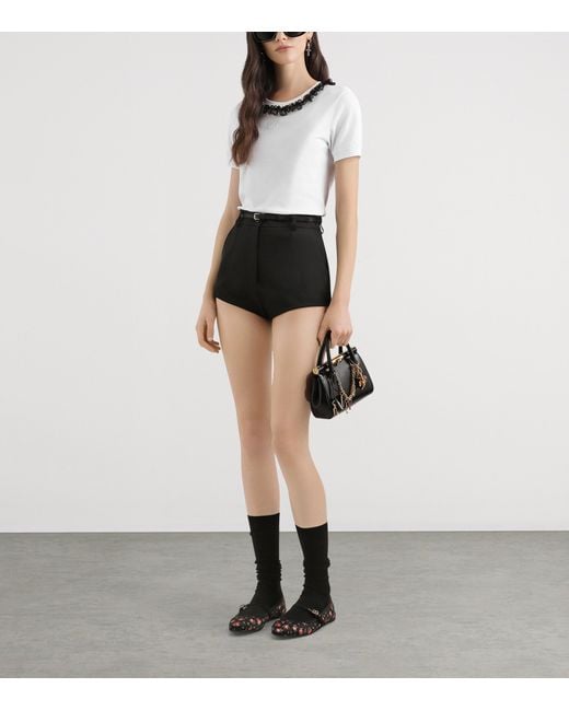 Dolce & Gabbana White Ruffle-Trim Dg Millennials T-Shirt