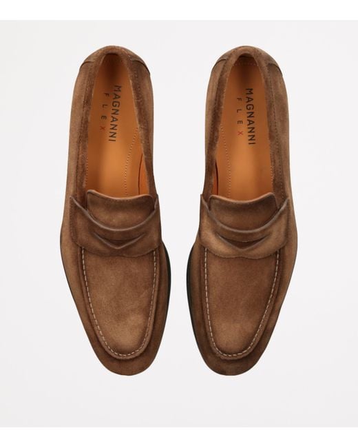 Magnanni Shoes Brown Suede Diezma Penny Loafers for men