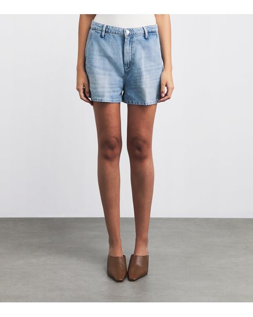 7 For All Mankind Blue Cotton-Linen Mid-Rise Shorts