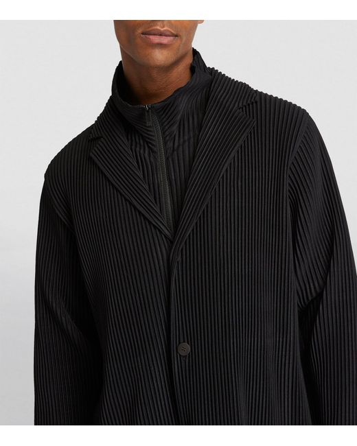 Homme Plissé Issey Miyake Black Pleated Overcoat for men