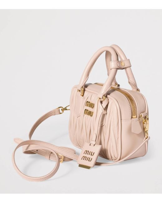 Miu Miu Pink Matelassé Leather Arcadie Top-Handle Bag