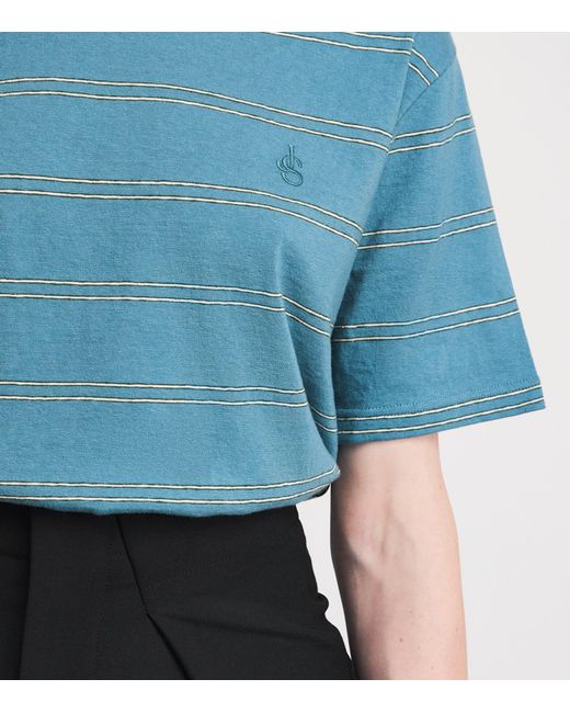 Jil Sander Blue Cotton Stripe T-Shirt