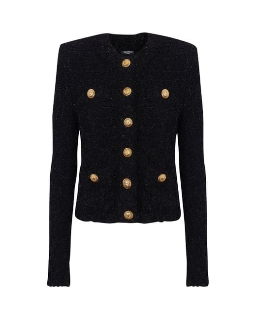 Balmain Blue Tweed Buttoned Jacket