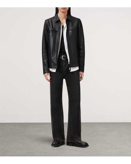 AllSaints Black Leather Luck Jacket for men