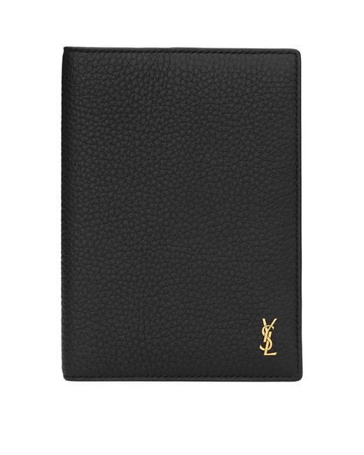 Saint Laurent Black Leather Monogram Passport Holder for men