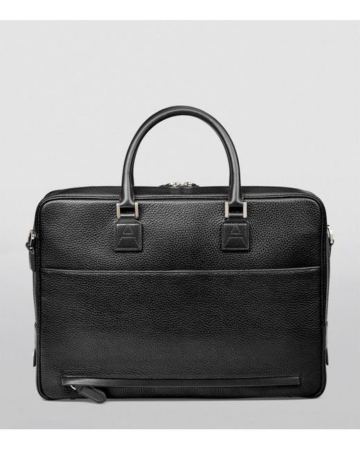 Aspinal Black Leather Mount Street Briefcase Bag for men