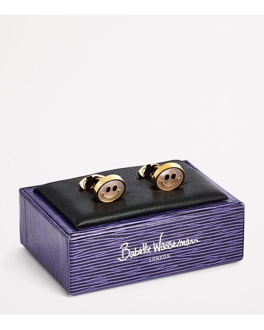 Babette Wasserman Metallic Plated Smiley Face Cufflinks for men