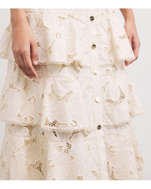 Sandro Guipure Floral Midi Skirt in White | Lyst