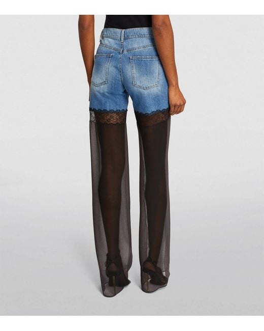 Nensi Dojaka Blue Sheer-detail Hybrid High-rise Jeans