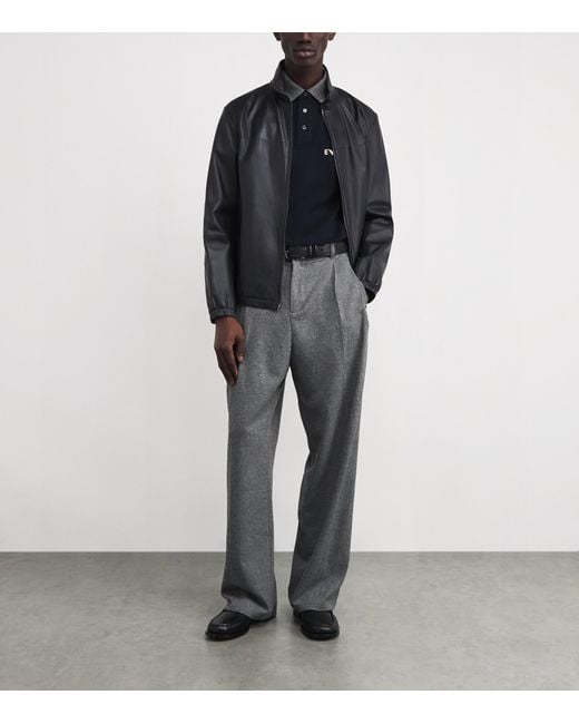 Emporio Armani Blue Cotton Piqué Stripe-Trim Polo Shirt for men