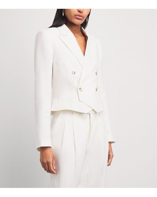 With Nothing Underneath White Linen Belgravia Cropped Blazer