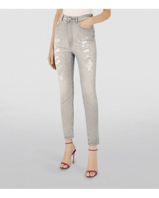 Dolce & Gabbana Gray Distressed Skinny Jeans