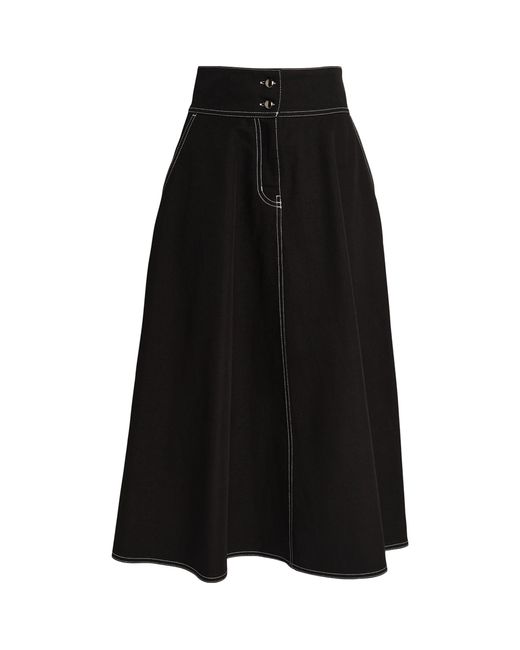 Max Mara Black Cotton-linen Flared Midi Skirt