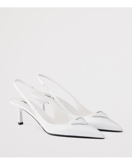 Prada White Patent Leather Slingback Pumps 55