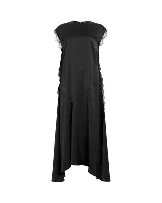 AllSaints Black Lace-Trim Lyra Midi Dress