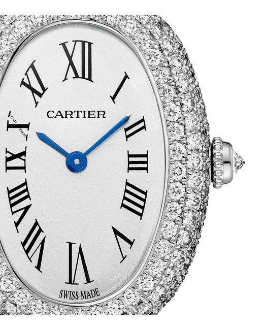 Cartier Metallic Small White Gold And Diamond Baignoire Watch 23.1mm