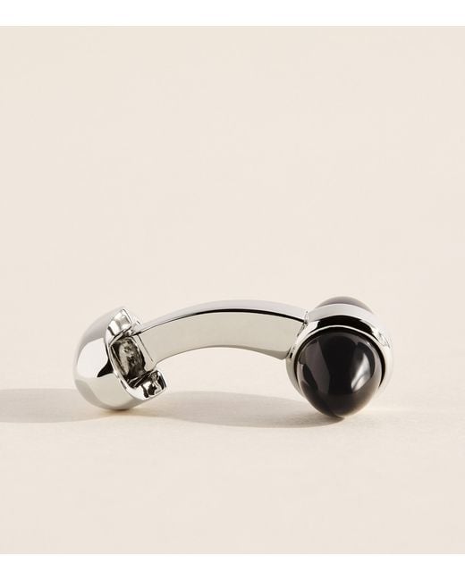 Babette Wasserman Black Rhodium-Plated Onyx Sleek Bullet Cufflinks for men