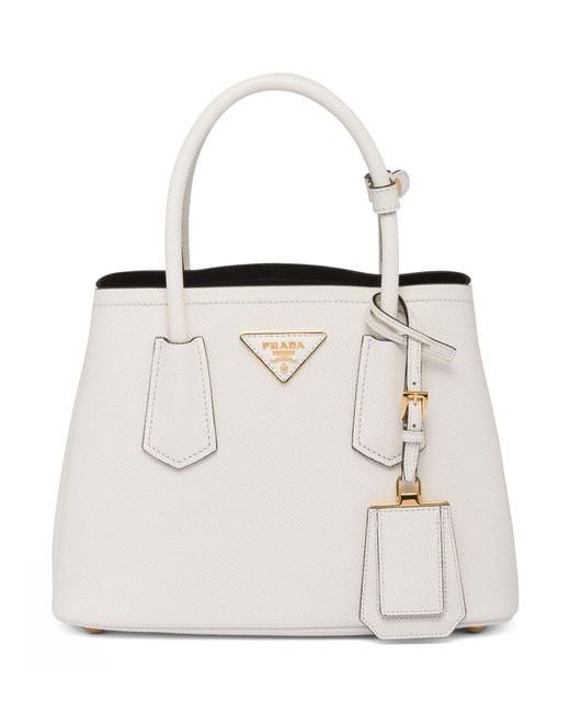 Prada Mini Leather Double Top-handle Bag in White | Lyst UK