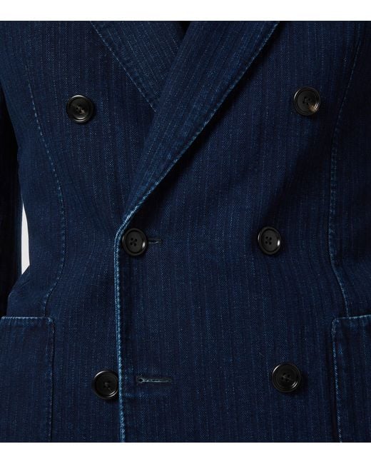 Tom Ford Blue Double-Breasted Denim Blazer for men
