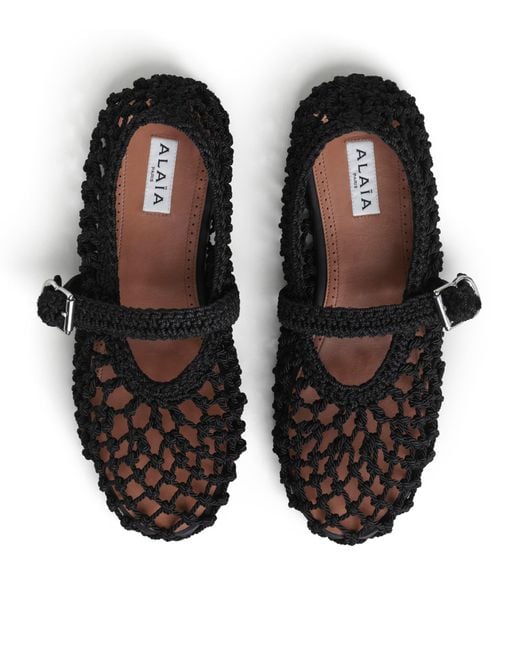 Alaïa Black Satin Crochet Ballet Flats