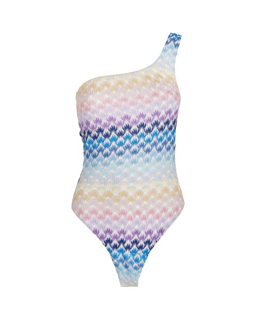 Missoni Blue Knitted One-shoulder Swimsuit