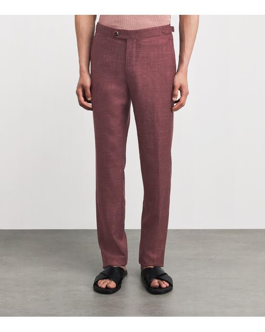 Isaia Purple Wool-Cashmere-Silk-Linen Sanita Trousers for men