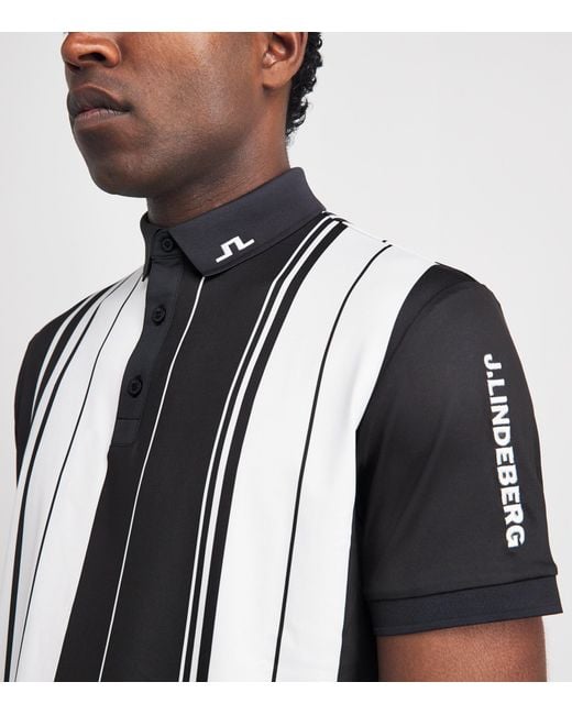 J.Lindeberg Black 30Y Tour Tech Stripe Polo Shirt for men