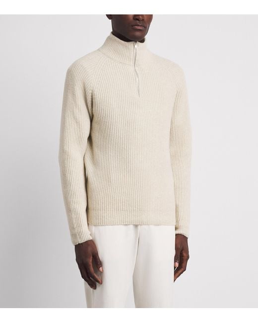 John Smedley White Recycled Cashmere-Wool Quarter-Zip Ryker Sweater for men