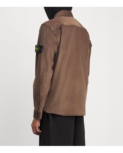 Stone Island Brown Cotton Corduroy Compass Overshirt for men