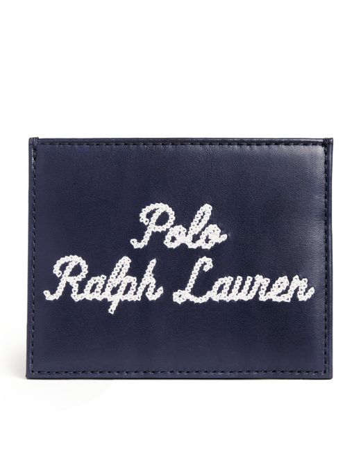 Polo Ralph Lauren Leather Chain-Stitch Card Holder in Blue