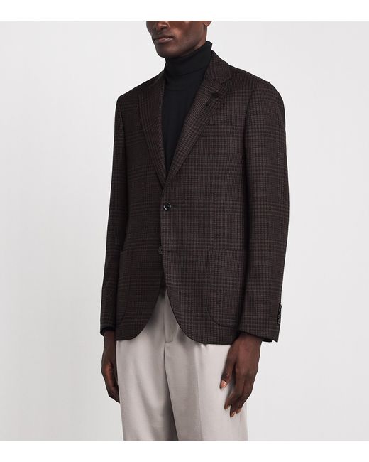 Lardini Black Virgin Wool-Cashmere Check Blazer for men