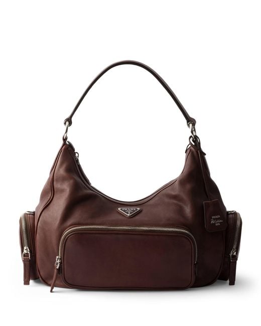 Prada Brown Medium Washed Leather Shoulder Bag