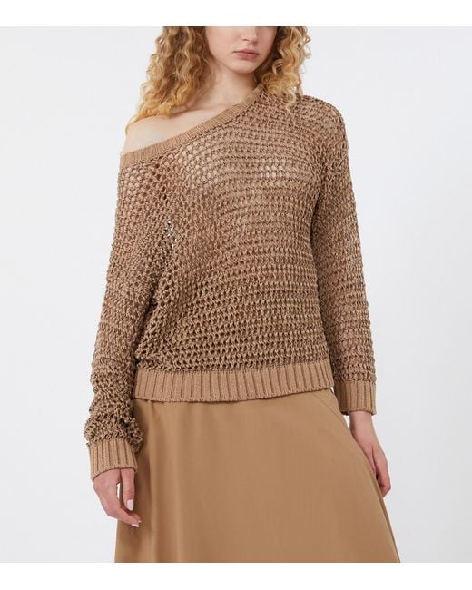 Weekend by Maxmara Brown Linen-Blend Open-Knit Sweater