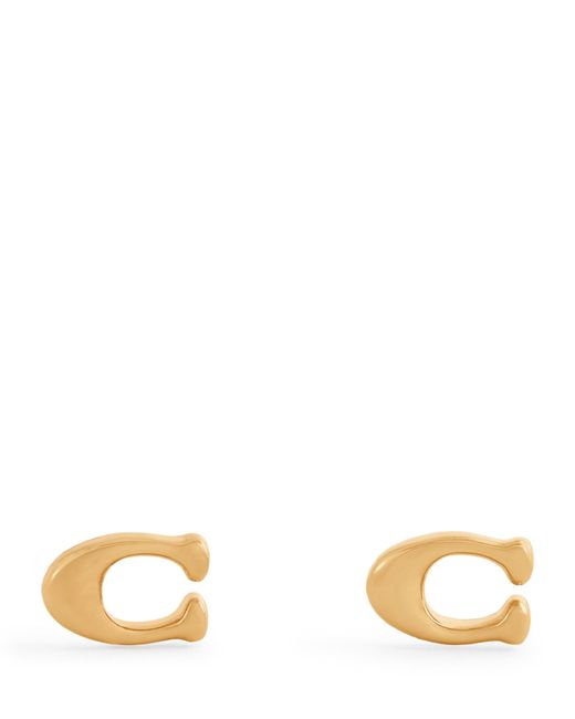 COACH Metallic Signature Sculpted C Stud Earrings