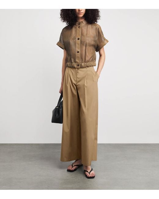 Lafayette 148 New York Natural Cotton Plated Wide-Leg Trousers