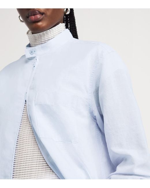 Issey Miyake Blue Cotton-Linen Paper-Esque U Shirt