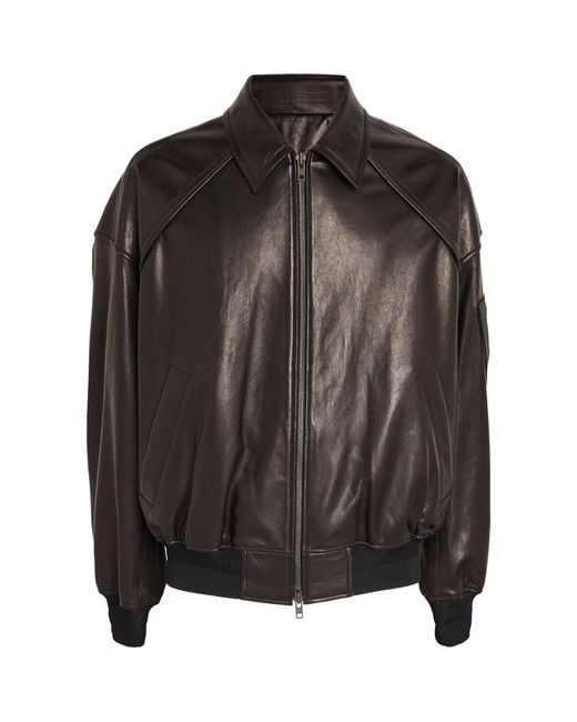 Juun.J Black Lambskin Collared Bomber Jacket for men