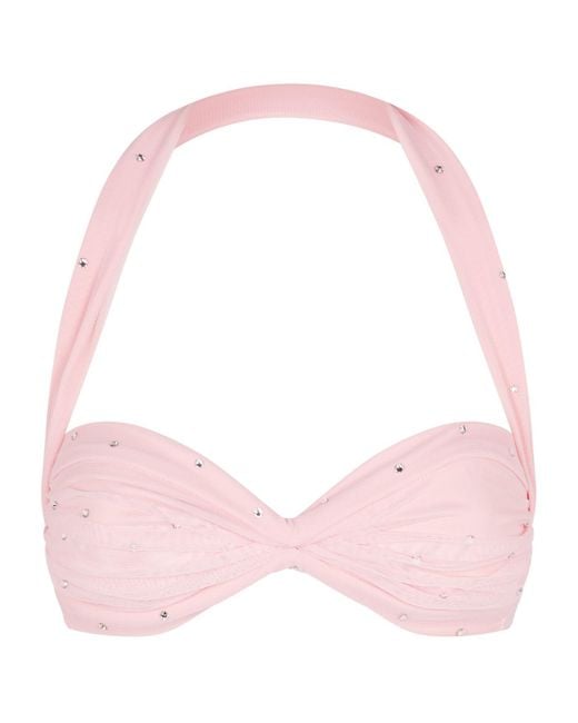 Norma Kamali Pink Rhinestone-embellished Mesh Bikini Top