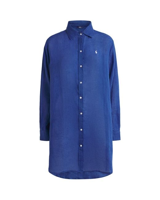 Polo Ralph Lauren Blue Organic Cotton-Linen Boyfriend Shirt